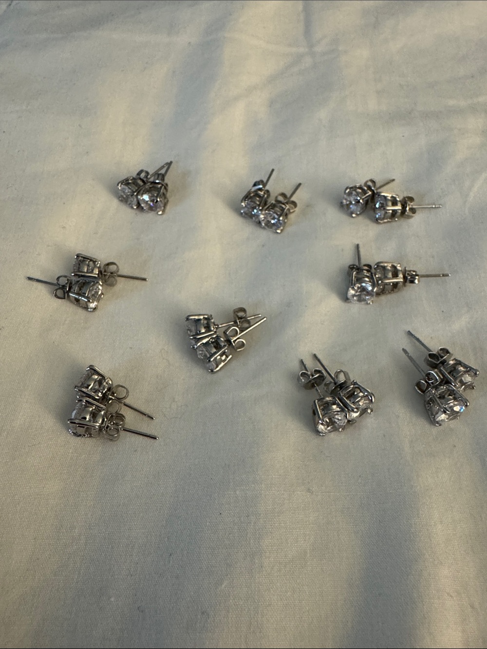 9 pairs of Classic Silver Stud Earrings - Sparkling Clear - Costume Jewelry
